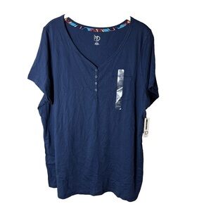 NEW New Directions Pajama Lounge Top Plus Size 1X Cotton Blend Dark Blue
